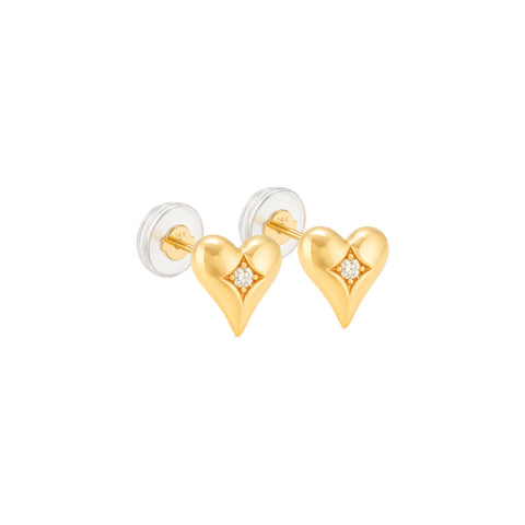 14K “Amour” Heart CZ Stud Earrings