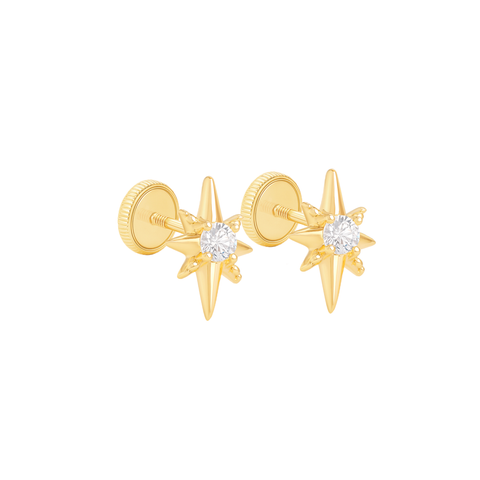 14K “Celestial Nova” Star Stud Earrings – Gold & CZ
