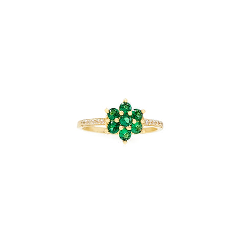 14K Emerald Flower Ring