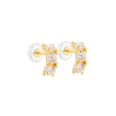 14K “Luminous Trilogy” CZ Huggie Studs – Gold & CZ