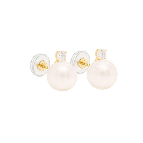 14K “Timeless Pearl Glow” Stud Earrings – Gold, Pearl & CZ
