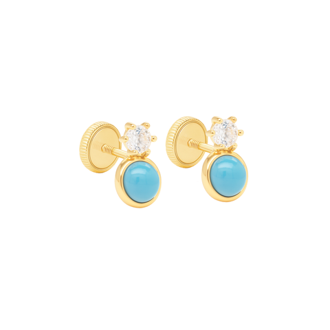 14K “Azure Glow” CZ Stud Earrings – Gold & Turquoise Accent