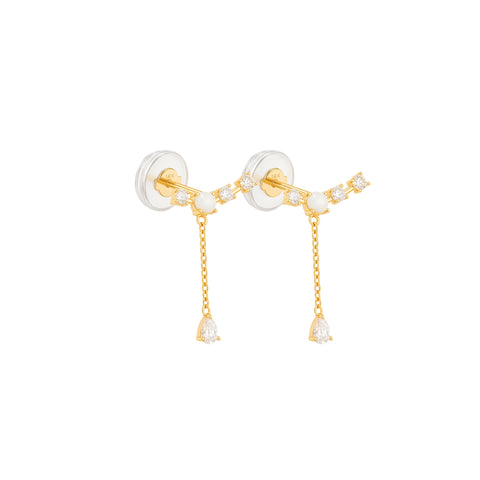 14K “Ethereal Cascade” Drop Earrings – Gold & CZ
