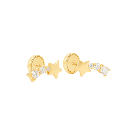 14K “Stardust Arc” Star Stud Earrings – Gold & CZ
