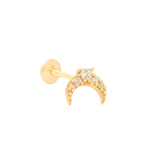 14K Crescent CZ Moon Piercing