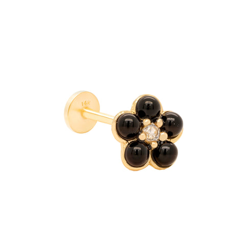 14K Black Bead Flower Piercing