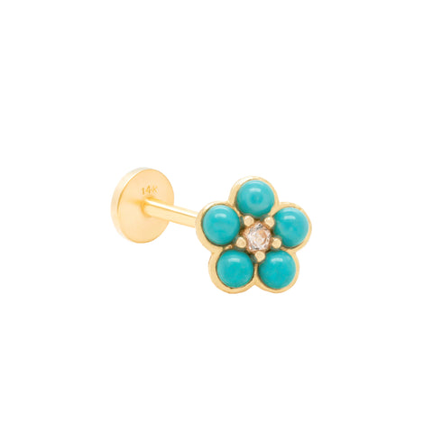 14K Turquoise Bead Flower Piercing