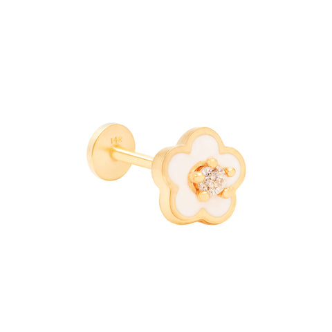14K White Enamel flower Piercing