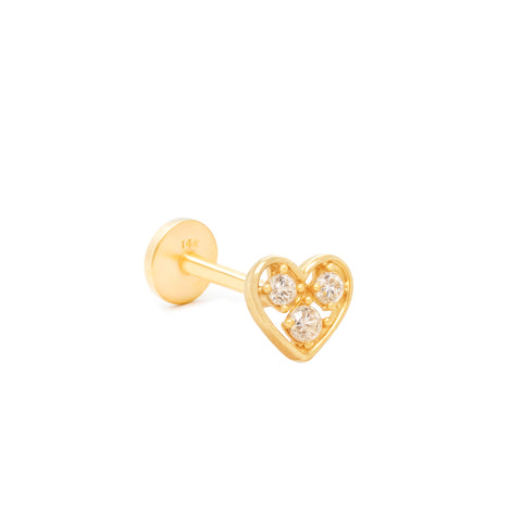 14K Triple Zirconia Heart Piercing