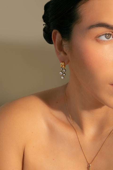 14K “Golden Radiance Cluster Drop Earrings” – Gold & Lab Diamonds