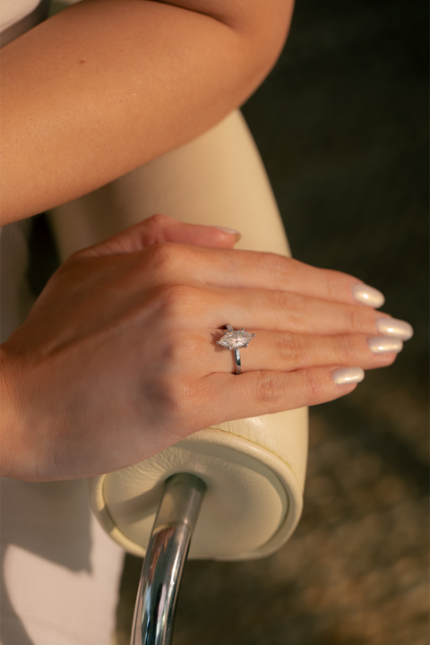 14K “Marquise Radiance” Diamond Ring – White Gold & Lab Diamond