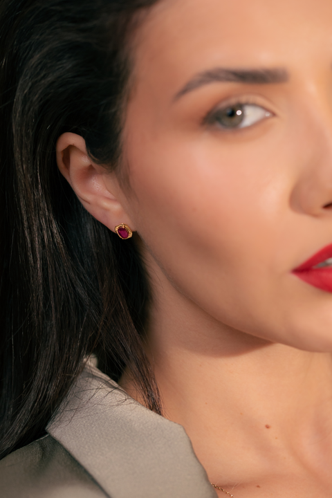 14K Crimson Whisper Ruby Stud Earrings Gold
