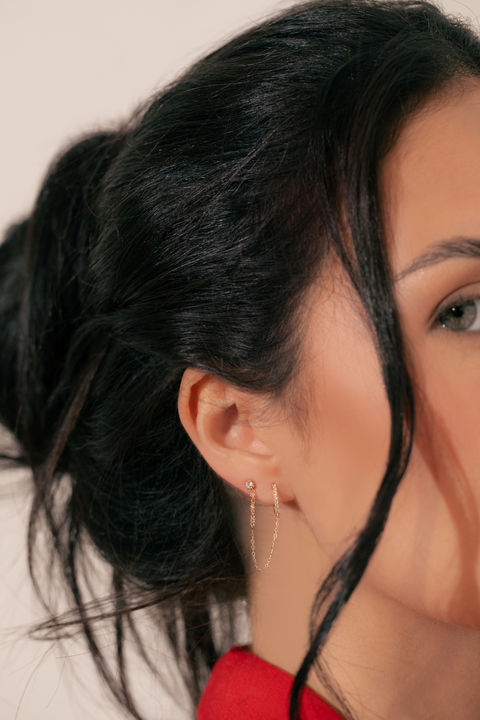 14K “Trio CZ Chain with Huggie”   – Gold & CZ Huggies