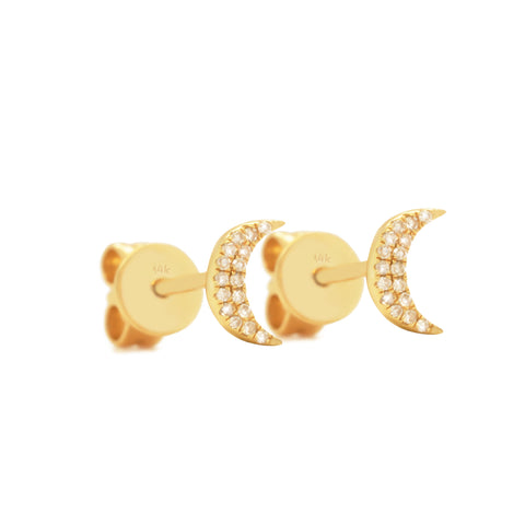 14K Diamond Moon Earrings