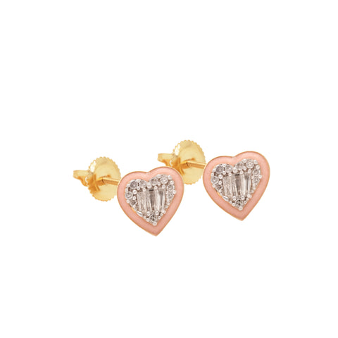 14K Diamond Pink Enamel Earrings