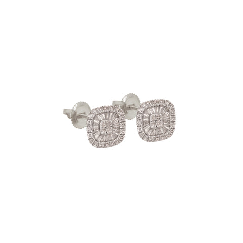 14k Square Baguette Diamond Earrings