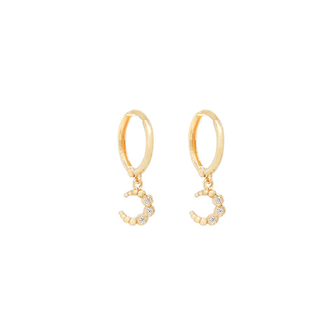 14K “Mini Crescent Huggies” – Hoop Earrings with Crescent Charm