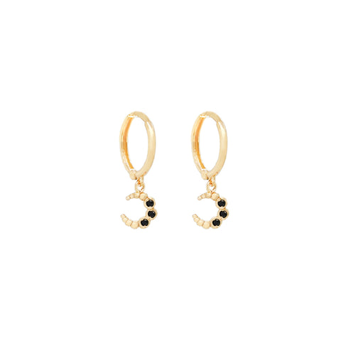 14K “Mini Crescent Huggies” – Hoop Earrings with Crescent Charm