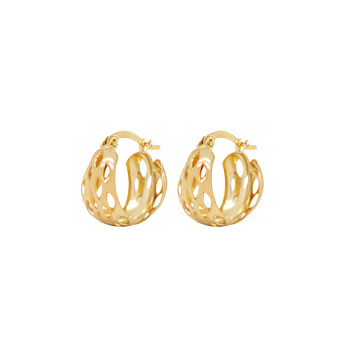 14K Double Puff Marquise stamp Hoop