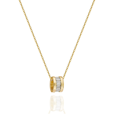 14K Baguette Barrel Pendant Necklace