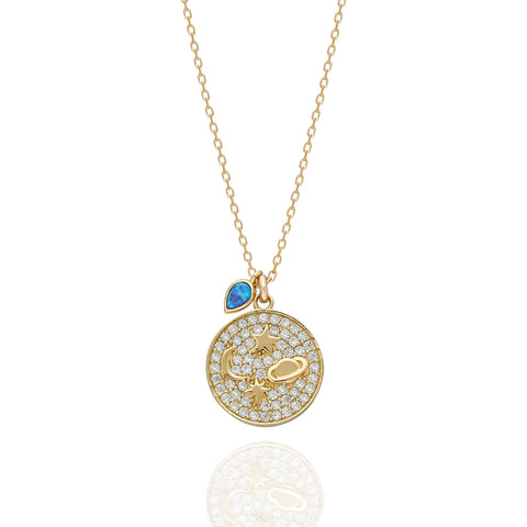 14K Cosmic Medallion Pavé Necklace