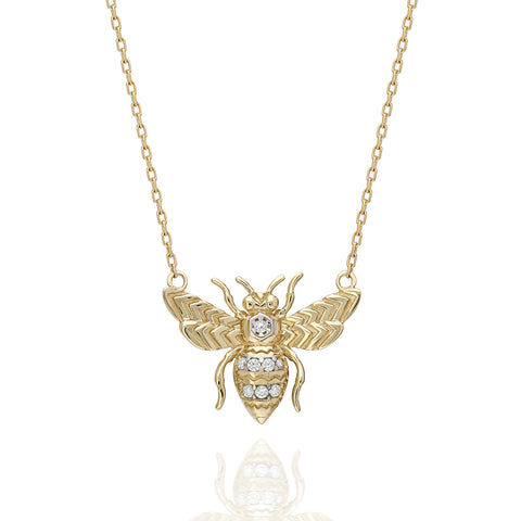 14K Honey Bee Pendant Necklace