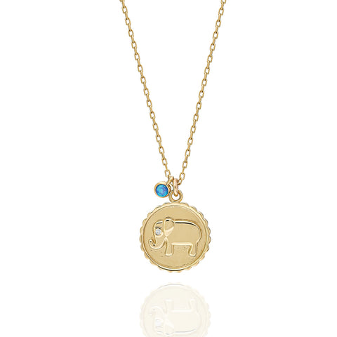 14K Lucky Elephant Medallion Necklace
