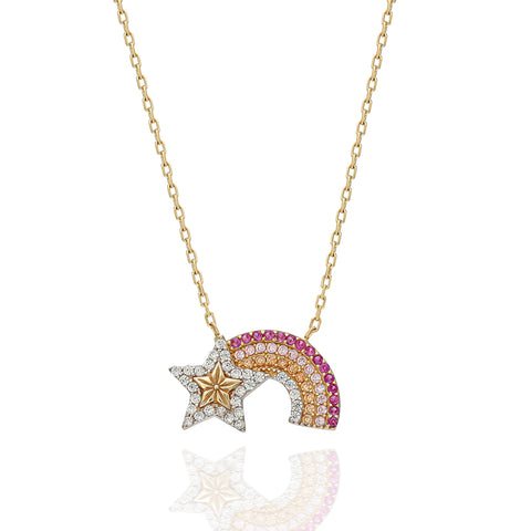14K Rainbow & Star Pavé Necklace