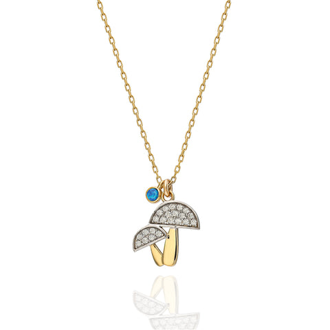 14K Pavé Mushroom Charm Necklace