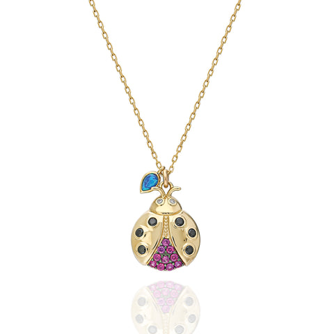 14K Lucky Ladybug Pendant Necklace — Multicolor