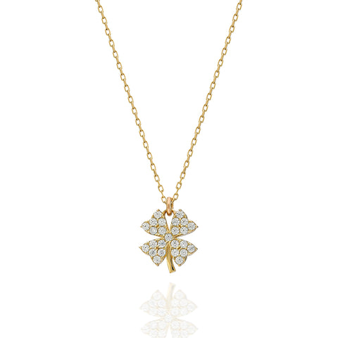 14K Lucky Four-Leaf Clover Pavé Necklace