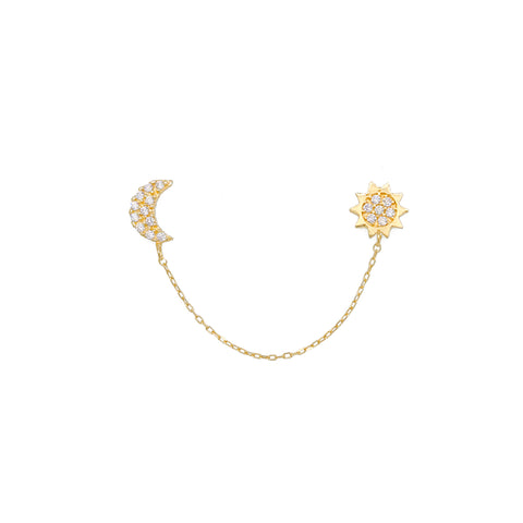 14k Bright Moon and Sun Chain Earrings