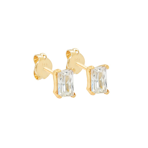 14K Single Baguette Studs