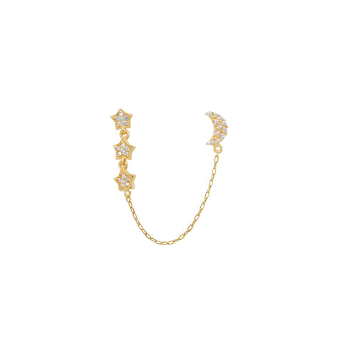 14k Triple Stars & Moon Chain Earrings