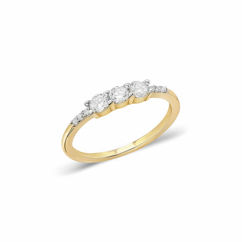 14K “Trio Ring” – Three-Stone Cubic Zirconia Band
