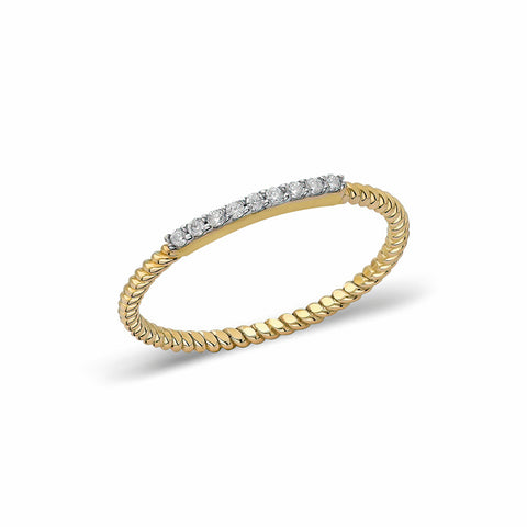 14K “Twist Aura Ring” – Textured Band with Cubic Zirconia Pavé