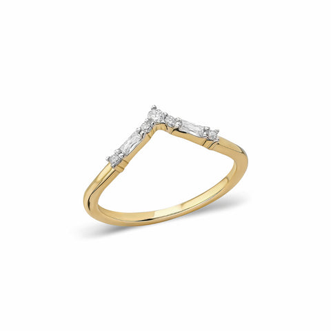 14K “Celestial V Ring” – Baguette & Round Cubic Zirconia Band