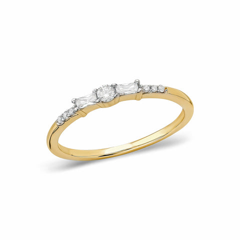 14K “Radiant Linear Ring” – Baguette & Round Cubic Zirconia Band