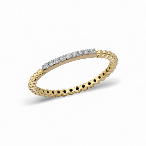 14K “Radiant Beaded Band” – Pavé Cubic Zirconia Ring