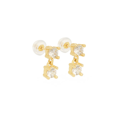 14k Double Zirconia Drop Earrings