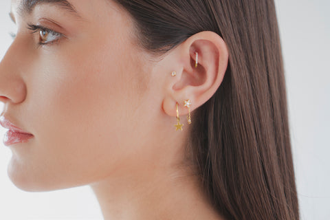 14k Endless Hoop with Gold Star