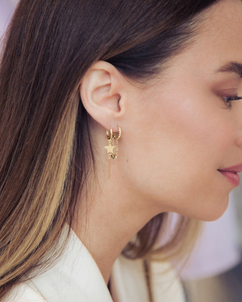 14k Stellar Gold Dangles Huggies