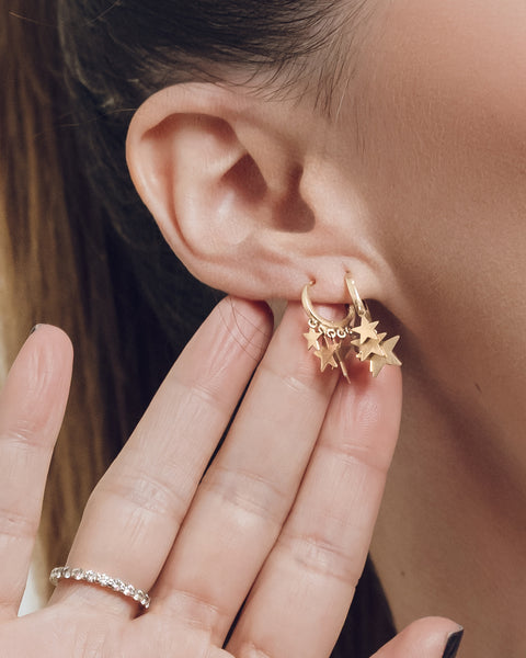 14k 5 Stars Huggie Earrings