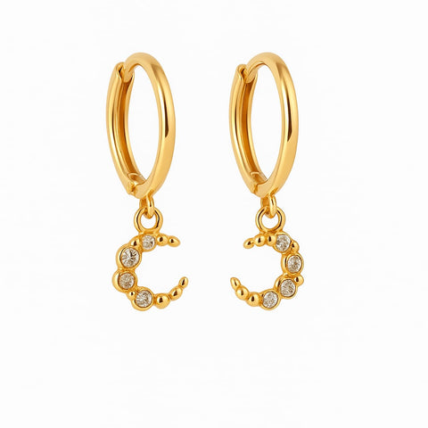 14K “Moonbeam Charm” Crescent Hoop Earrings