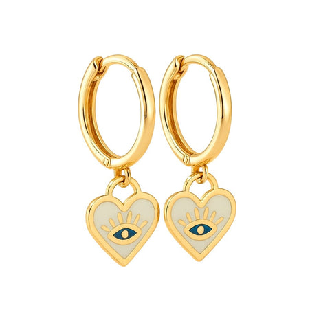 14K “Mystic Heart” Evil Eye Hoop Earrings