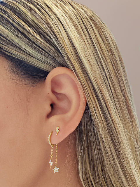 14k Lightning Bolt & Star Huggies