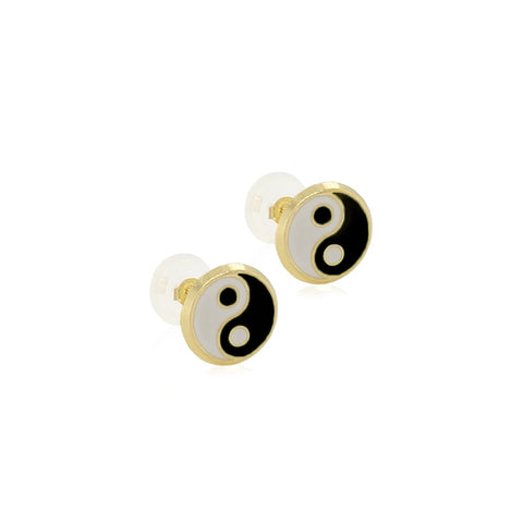 14k Ying Yang Enamel Earrings