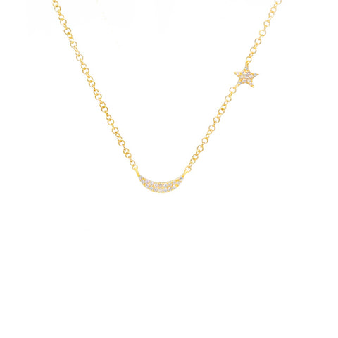 14k Diamond Magic Star and Moon Necklace