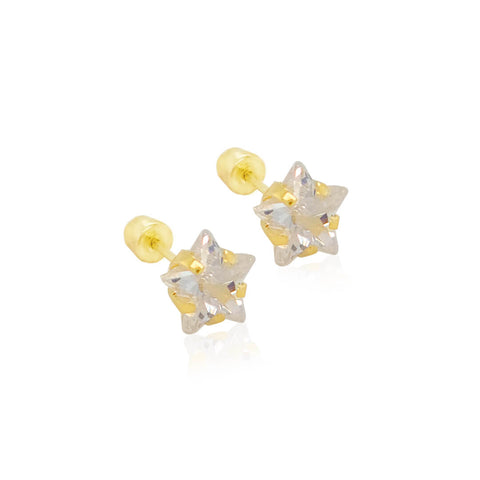 14K Shiny Star CZ Earrings