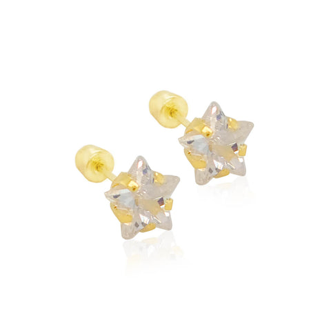 14K Shiny Star CZ Earrings